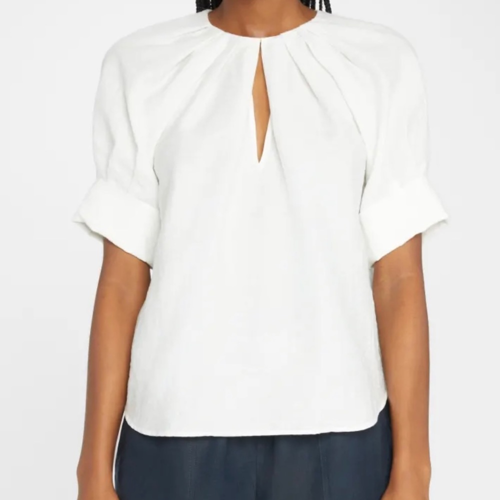 A.L.C cotton cut-out front pleated blouse with short puffed-sleeves: Size: 6